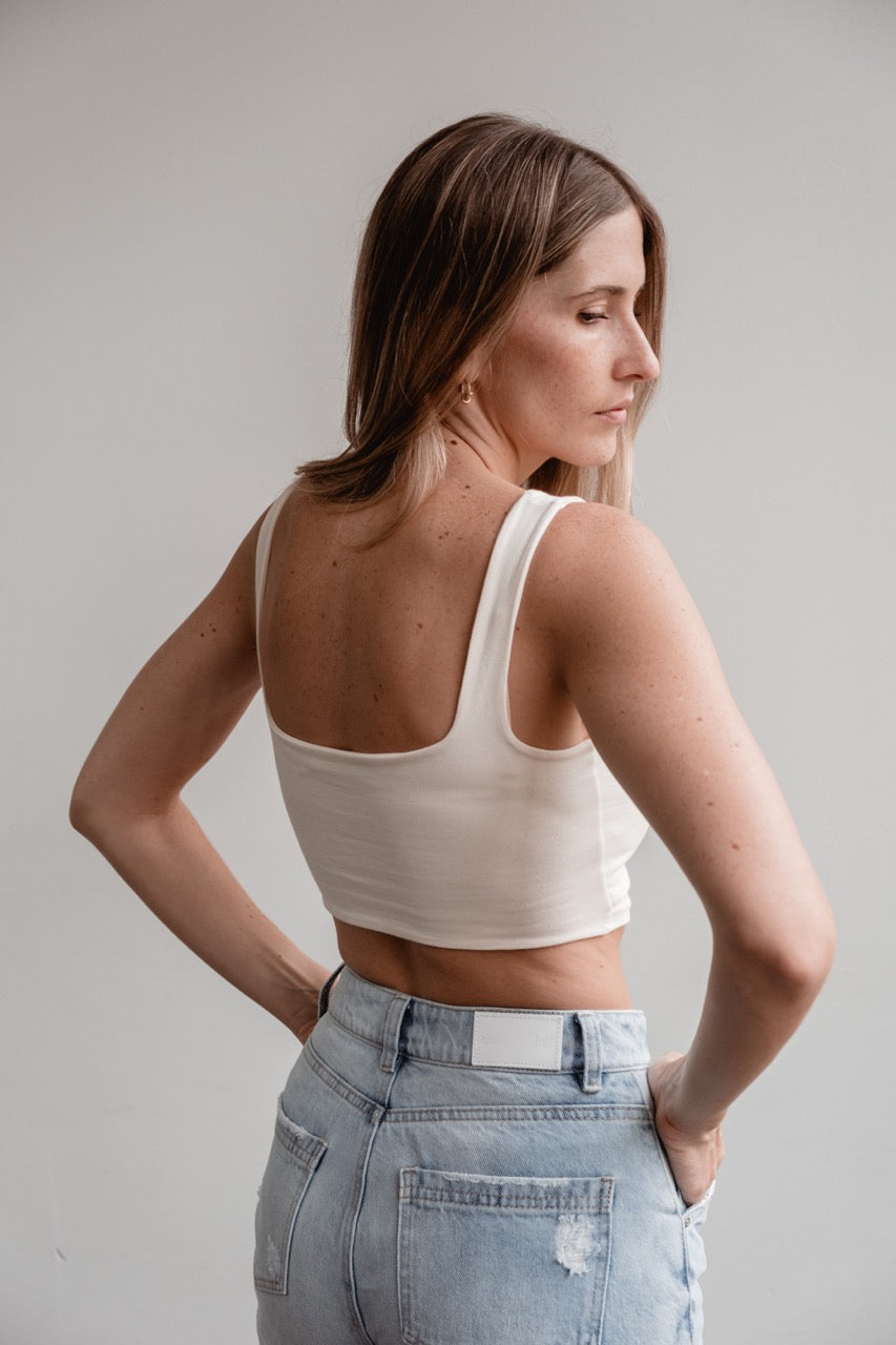 Cut In Crop Top Blanco